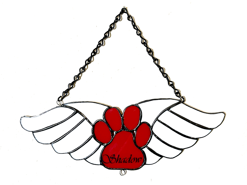 stained glass pet memorial paw with wings image